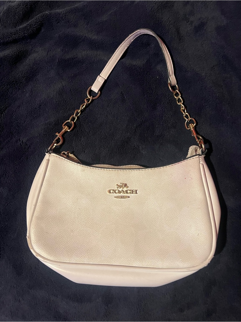 Coach Pale Pink Pebbled Leather Shoulder Bag with Gold Hardware